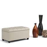 Hearth and Haven Tufted Vegan Faux Leather Storage Ottoman Bench B136P159114 Cream