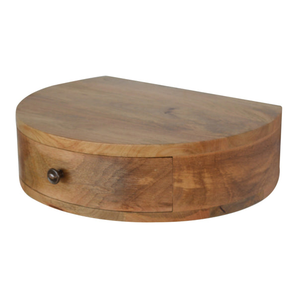English Elm Wall-Mounted Rounded Nightstand Oak — Solid Wood 1-Drawer Floating Nightstand, Modern Minimalist Design B182P166531