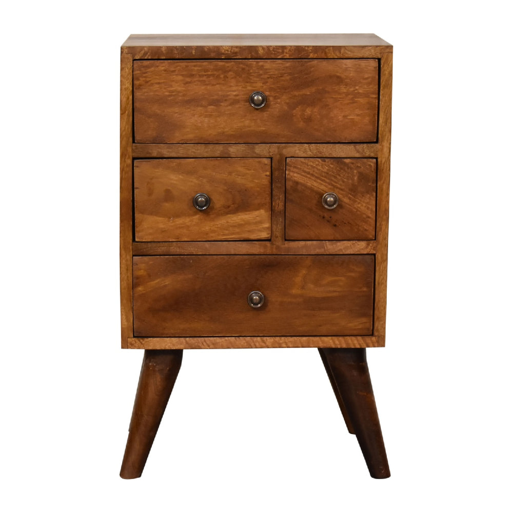 English Elm 4 Drawer Multi Chestnut Bedside — Solid Wood 4-Drawer Nightstand, Timeless Chestnut Finish, 18.1x15.7x19.7 B182P166568
