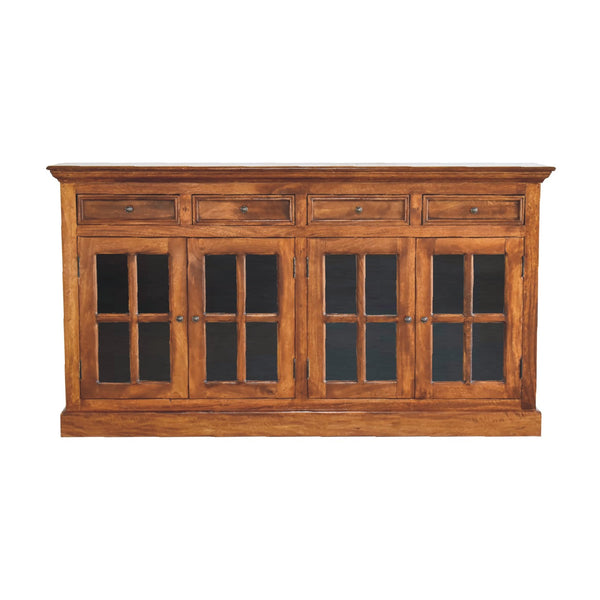 English Elm Large Glazed Sideboard Chestnut Solid Wood 68.9" x 18.9" x 39.4" – Timeless, Functional, Contemporary Storage B182P166690