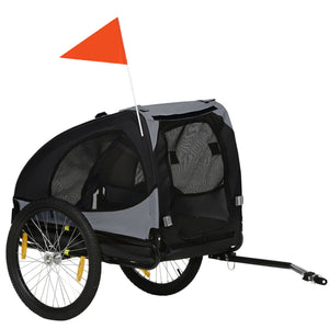 English Elm Aosom Pet Bike Trailer with Steel Frame, Quick-Release Wheels, Mesh Ventilation & Safety Flag Black W2225P166453