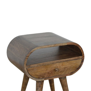 English Elm Grey Washed Circular Bedside Solid Wood Nightstand, Gray Wash Finish, Timeless Elegant Accent Table for Cozy Contemporary Rooms B182P166526