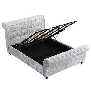 English Elm Hartfried Queen Upholstered Storage Bed with Hydraulic Lift, Velvet Tufted Headboard, Silver Finish W2297S00002