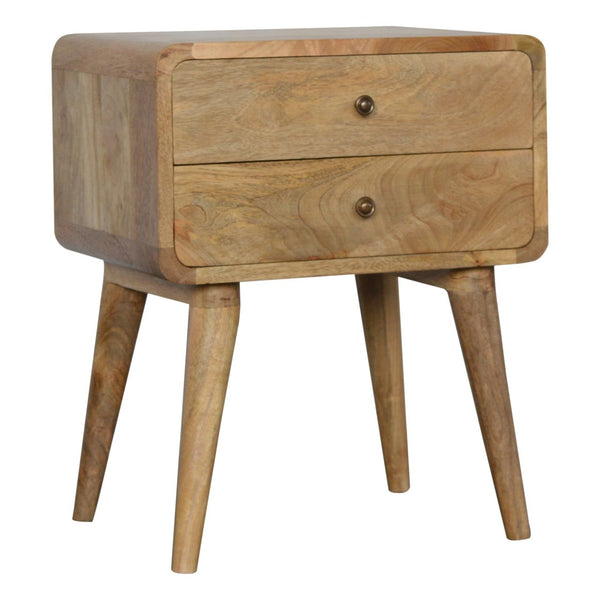 English Elm Curved Oak-ish Bedside Nightstand, Solid Wood Oak Finish, Timeless Curved Design, Compact 21.6" L x18" H B182P166527
