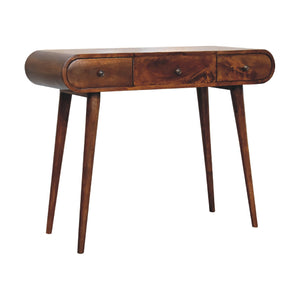 English Elm Chestnut Solid Wood Dressing Table with Mirror, Nordic Legs, 2 Drawers & Storage Compartments, Elegant Finish B182P166572