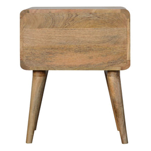 English Elm Curved Oak-ish Bedside Nightstand, Solid Wood Oak Finish, Timeless Curved Design, Compact 21.6" L x18" H B182P166527