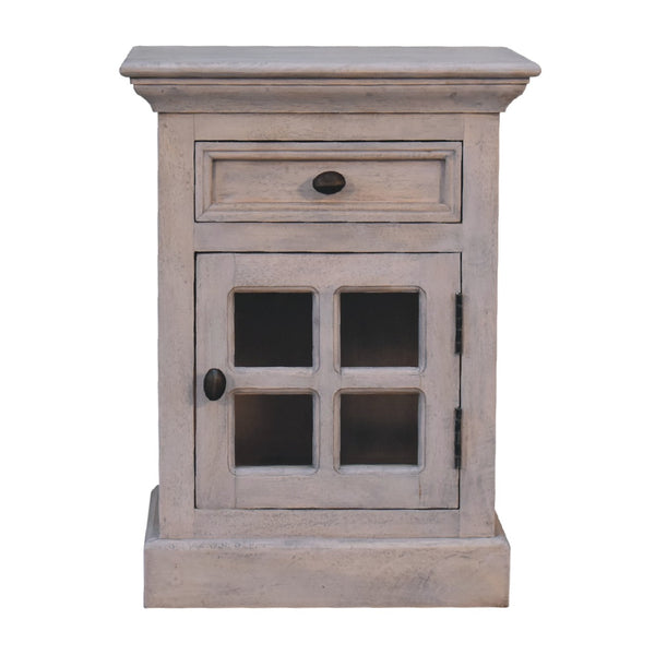 English Elm Glazed Solid Wood Bedside in Stone White — Timeless Elegance, Clean Lines, Functional Storage, 21.65x17.72x27.56 B182P166694