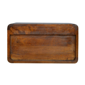 English Elm Chestnut Brown Curve Floating Bedside Nightstand – Stylish Wall-Mounted Storage For Modern Spaces B182P166501