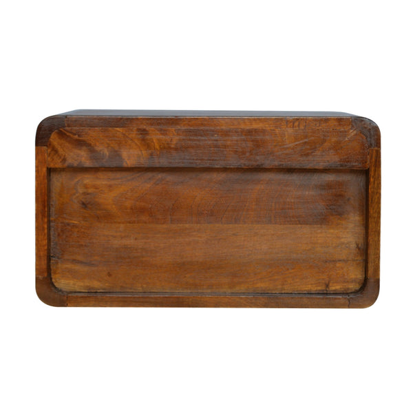 English Elm Chestnut Brown Curve Floating Bedside Nightstand – Stylish Wall-Mounted Storage For Modern Spaces B182P166501