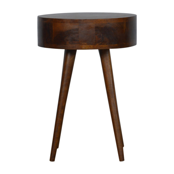 English Elm Nordic Chestnut Circular Nightstand with Solid Wood Nordic Legs, 1 Drawer — Timeless Elegant Accent B182P166532