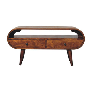 English Elm Chestnut Circular Tv Stand With 2 Drawers & Open Slot - Nordic Style For Modern Living Rooms B182P166653