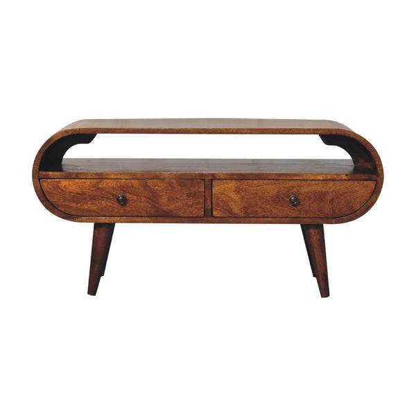 English Elm Chestnut Circular Tv Stand With 2 Drawers & Open Slot - Nordic Style For Modern Living Rooms B182P166653