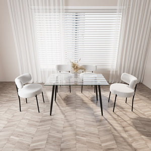 English Elm 51" Modern Minimalist Glass Dining Table for 4-6 — 8mm Tempered Top, Black Metal Legs, Easy Clean W2189P255605