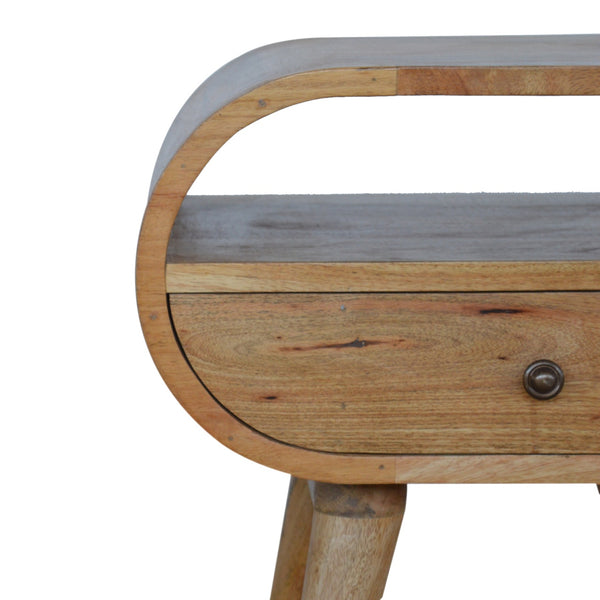 English Elm Circular Oak Nightstand with 1 Drawer & Open Slot, Solid Wood Nordic Legs, Timeless Modern Accent B182P166507