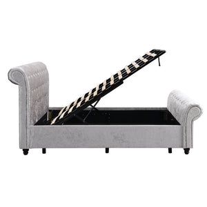 English Elm Hartfried Queen Upholstered Storage Bed with Hydraulic Lift, Velvet Tufted Headboard, Silver Finish W2297S00002
