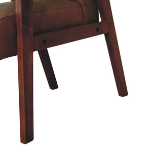 English Elm Brown Buffalo Leather Chair - Chestnut Solid Wood Accent Seat, Timeless Elegance, Cozy Contemporary Style B182P166663