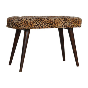 English Elm Leopard Walnut Deep Button Bench with Leopard Print Fabric Upholstery — Stylish, Versatile Accent Seat B182P166529