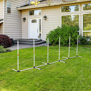 English Elm Pawhut Adjustable Dog Agility Training Set With Weave Poles & Carry Bag For Ultimate Fun & Skill W2225P166454-GIGA