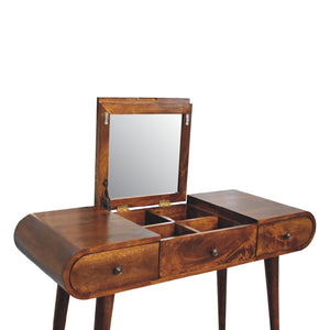 English Elm Chestnut Solid Wood Dressing Table with Mirror, Nordic Legs, 2 Drawers & Storage Compartments, Elegant Finish B182P166572