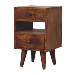 English Elm Solid Wood Mini Classic Nightstand - Charming Multi-Chestnut Finish With Storage & Brass Accents B182P280792-GIGA