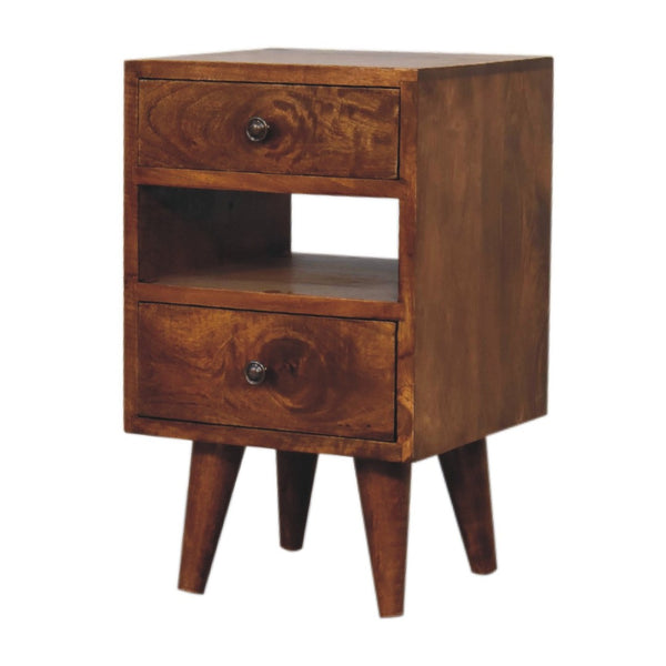 English Elm Solid Wood Mini Classic Nightstand - Charming Multi-Chestnut Finish With Storage & Brass Accents B182P280792-GIGA