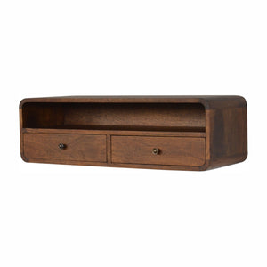 English Elm Floating Chestnut Open Console - 2 Drawer Wall-Mounted Solid Wood Storage, Modern Chestnut Finish B182P166533
