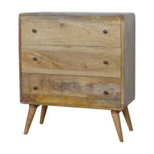 English Elm Curved Oak-ish Chest with 3 Drawers on Nordic Legs — Solid Wood Light Brown, Timeless Modern Accent B182P166520