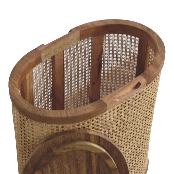 English Elm Larissa Stylish Lid-Up Storage Stool For Modern Living - Oak-Finish Wood & Woven Rattan Design B182P166605
