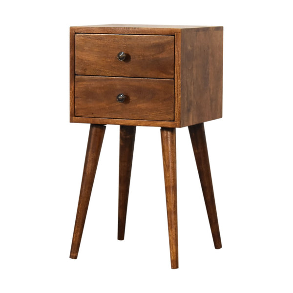 English Elm Mini 2 Drawer Chestnut Nightstand - Solid Wood Accent Table, Compact Modern Chest of Drawers for Cozy Spaces B182P166552