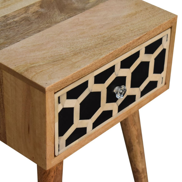 English Elm Solid Wood Mini Bone Inlay Bedside Table With Nordic Legs - Compact, Stylish Storage For Any Space B182P202487-GIGA