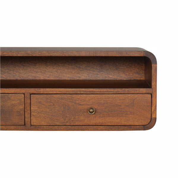 English Elm Floating Chestnut Open Console - 2 Drawer Wall-Mounted Solid Wood Storage, Modern Chestnut Finish B182P166533