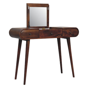 English Elm Chestnut Solid Wood Dressing Table with Mirror, Nordic Legs, 2 Drawers & Storage Compartments, Elegant Finish B182P166572