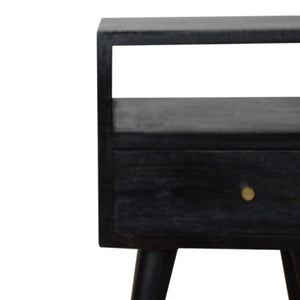 English Elm Mini Ash Black Nightstand Solid Wood Accent Table - Timeless, Compact 16" Square Nightstand for Modern Homes B182P166522