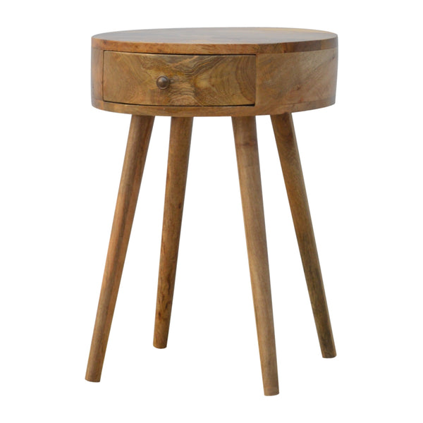 English Elm Nordic Circular Bedside Table Oak - 1-Drawer Solid Wood Nightstand, Minimalist Modern Design B182P166492