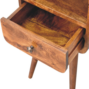 English Elm Mini Chestnut Curve Open Bedside Table With Drawer - Compact Solid Wood Design For Stylish Storage B182P166577