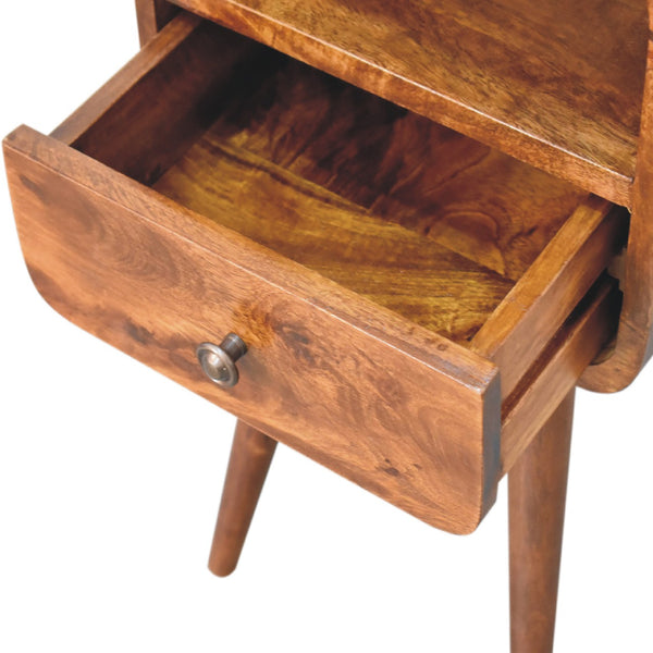 English Elm Mini Chestnut Curve Open Bedside Table With Drawer - Compact Solid Wood Design For Stylish Storage B182P166577