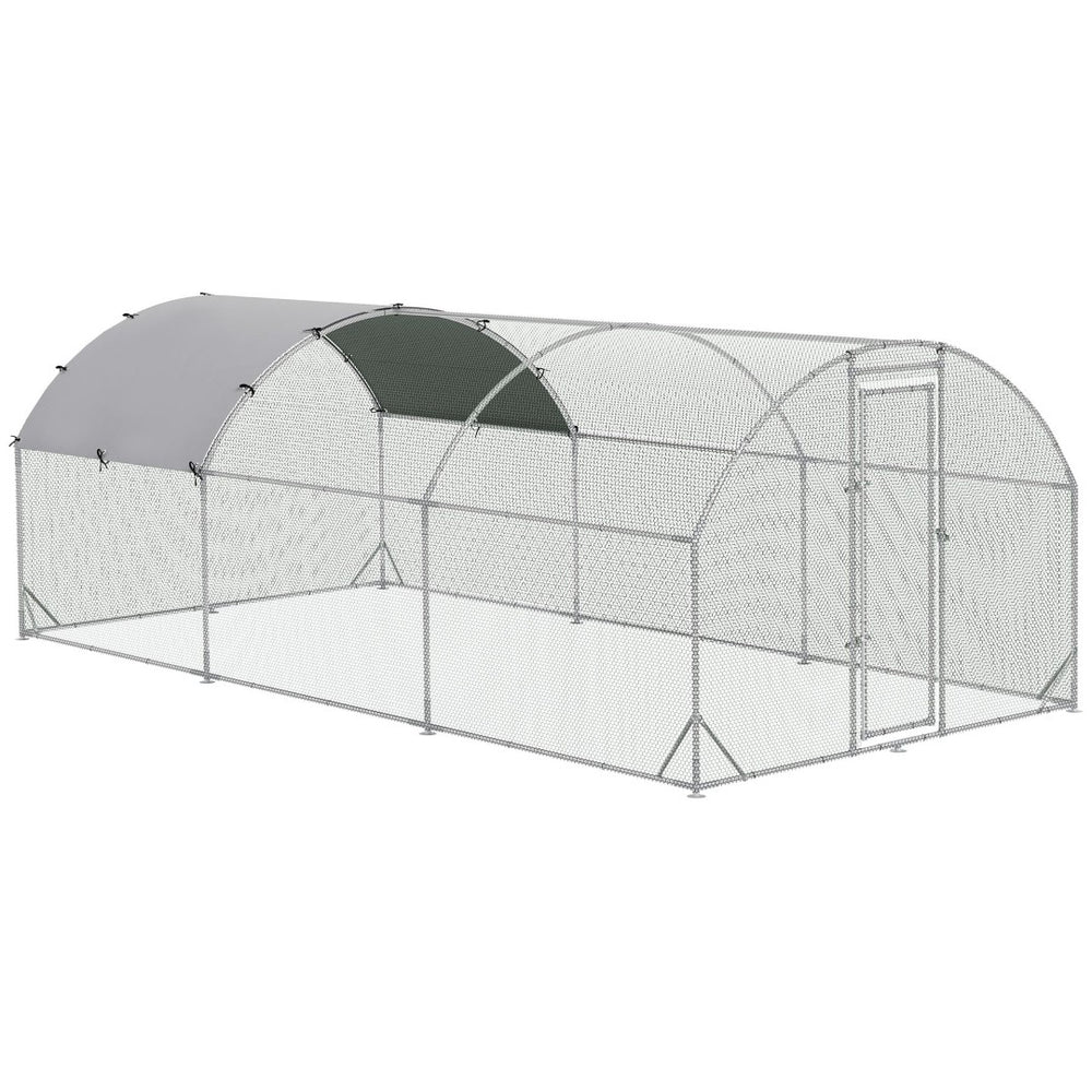 English Elm Pawhut Walk-in Galvanized Steel Chicken Run with Dome Canopy for Yard Farm Use W2225P166433