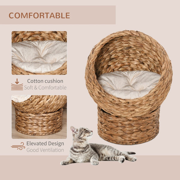 English Elm Pawhut Handwoven Elevated Cat Bed - Cozy Egg Chair Design, Plush Cushion, Stylish Indoor Kitty Retreat W2225P166440-GIGA