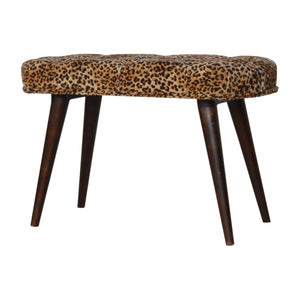 English Elm Leopard Walnut Deep Button Bench with Leopard Print Fabric Upholstery — Stylish, Versatile Accent Seat B182P166529
