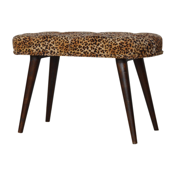 English Elm Leopard Walnut Deep Button Bench with Leopard Print Fabric Upholstery — Stylish, Versatile Accent Seat B182P166529