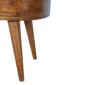 English Elm Chestnut Rounded Bedside Table With 2 Spacious Drawers For Stylish Bedroom Storage & Decor B182P166519