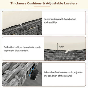 English Elm TOPMAX Outdoor Sun Bed Double Daybed with PE Rattan, 3-Position Recline, Thick Cushions & Trays Beige SP100015AAA