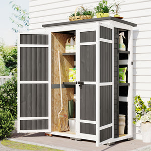 English Elm TOPMAX Outdoor 5.5ft Wood Storage Shed Cabinet with Waterproof Asphalt Roof, Lockable Doors, Sturdy White+gray SP100016AAE