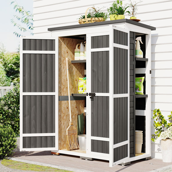English Elm TOPMAX Outdoor 5.5ft Wood Storage Shed Cabinet with Waterproof Asphalt Roof, Lockable Doors, Sturdy White+gray SP100016AAE