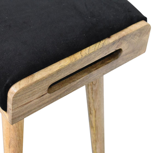 English Elm Black Velvet Tray Style Footstool - Elegant Wood Frame, Plush Fabric, Versatile Accent for Living Room (23.6x17.7x9.8) B182P166545