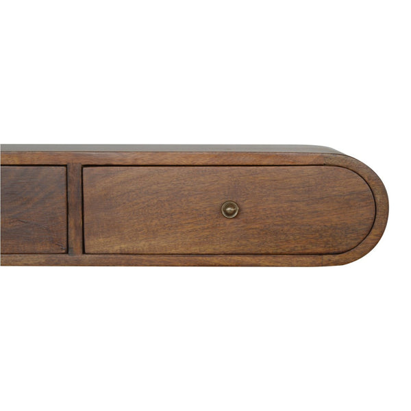 English Elm Floating Chestnut Console Table With 2 Drawers & Polished Knobs – Modern Wall-Mounted Elegance B182P166535