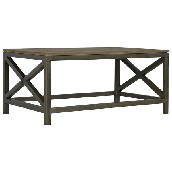 English Elm Industrial Round Butler Tray Table — Timeless wood & metal accent table, versatile stylish side table for living spaces Pewter B182P166600