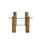 English Elm Modern Minimalist Double-Layer Transparent Tempered Glass Coffee Table and Coffee Table, Paired With Wooden Mdf Decorative Columns. Computer Desk. Game Table. Ct-X02