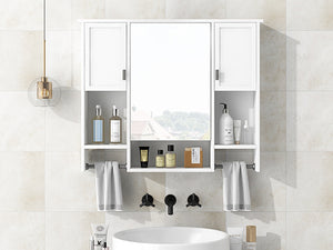 English Elm 35'' Modern Wall-Mounted Medicine Cabinet with Mirror, Ample Storage, Adjustable Shelves & Towel Bar White WF317173AAK