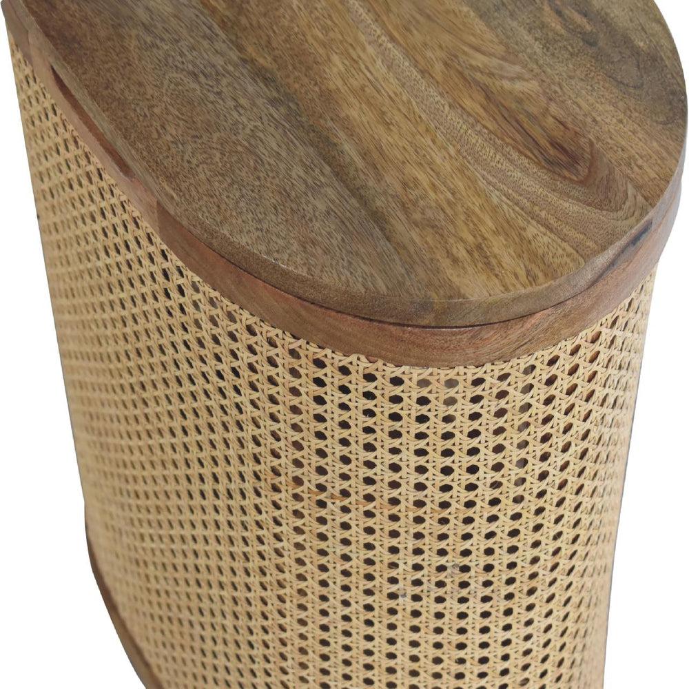 English Elm Larissa Stylish Lid-Up Storage Stool For Modern Living - Oak-Finish Wood & Woven Rattan Design B182P166605